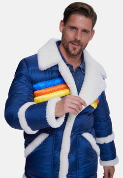 Image of Men's Puffer Jacket, Suede White Whit White Curly Wool