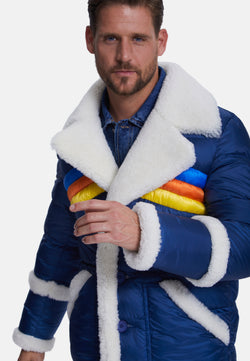 Image of Men's Puffer Jacket, Suede White Whit White Curly Wool