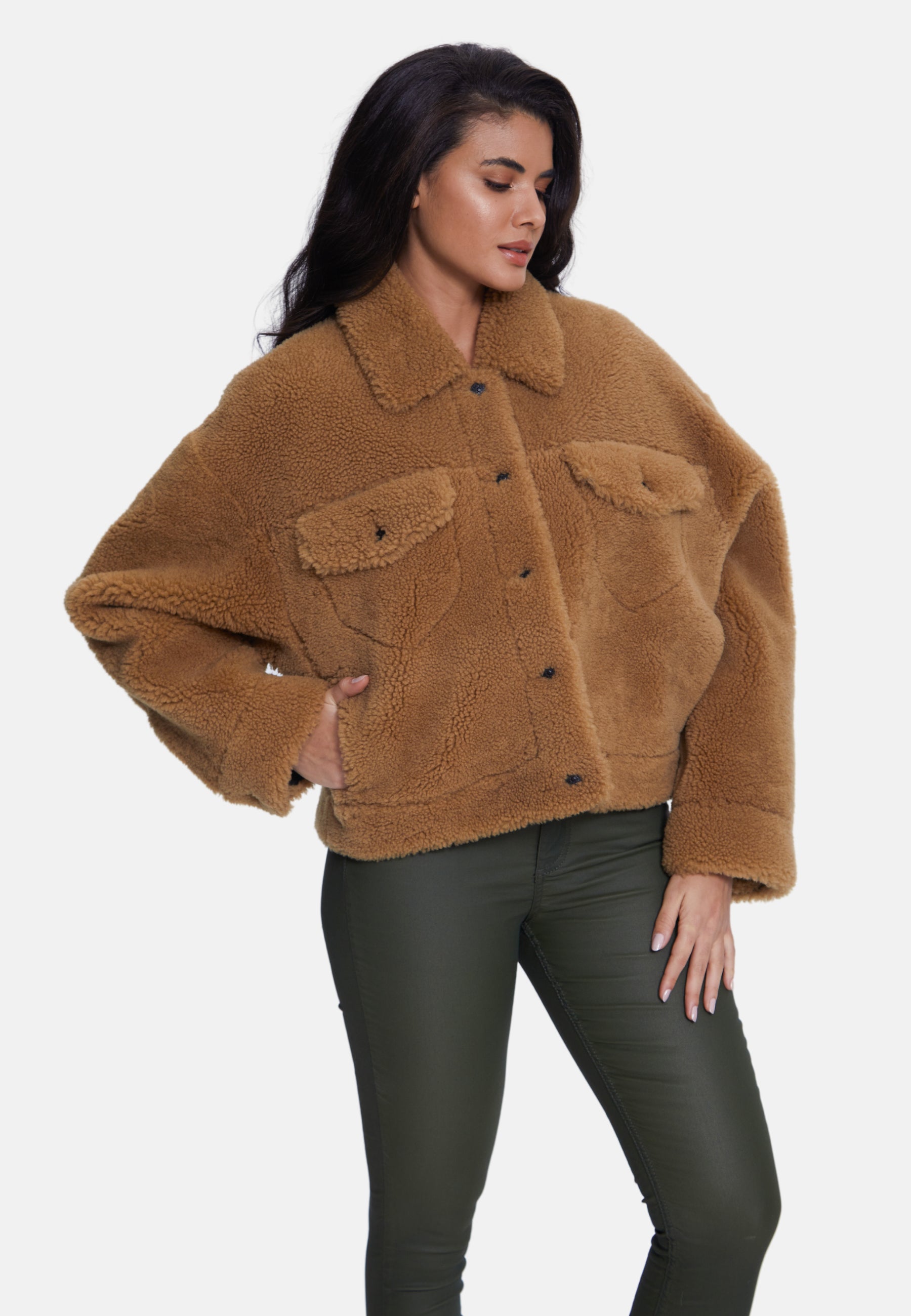 Women's Shearling Jacket, Silky Brown Ginger Curly Wool