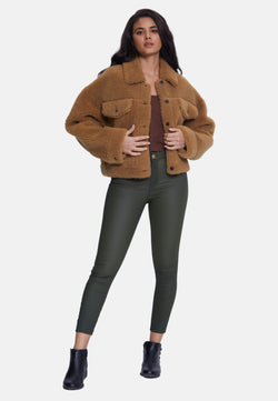 Image of Women's Shearling Jacket, Silky Brown Ginger Curly Wool