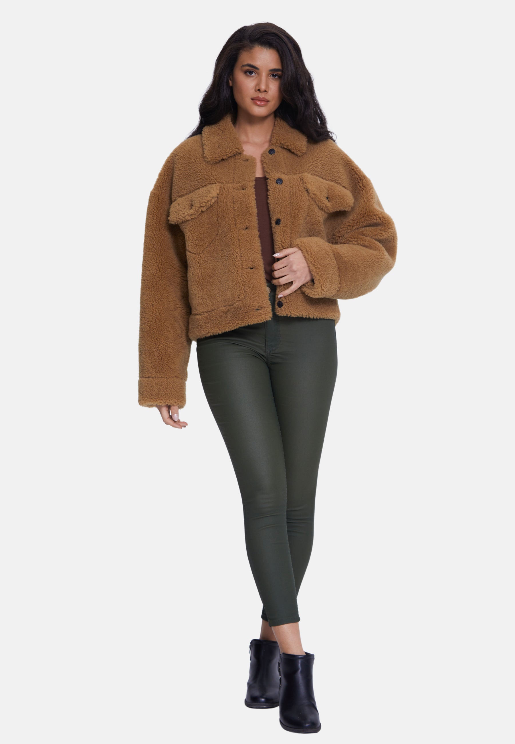 Women's Shearling Jacket, Silky Brown Ginger Curly Wool