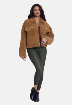 Image of Women's Shearling Jacket, Silky Brown Ginger Curly Wool