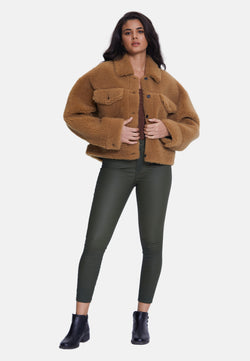 Image of Women's Shearling Jacket, Silky Brown Ginger Curly Wool