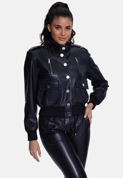 Image of Genuine Leather Bomber Jacket, Black Nappa