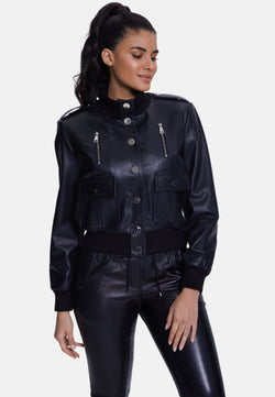 Image of Genuine Leather Bomber Jacket, Black Nappa