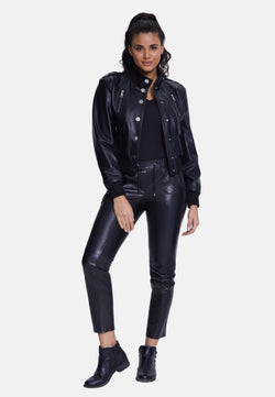 Image of Genuine Leather Bomber Jacket, Black Nappa