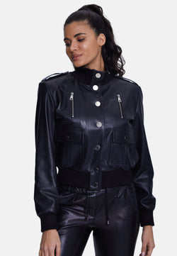 Image of Genuine Leather Bomber Jacket, Black Nappa