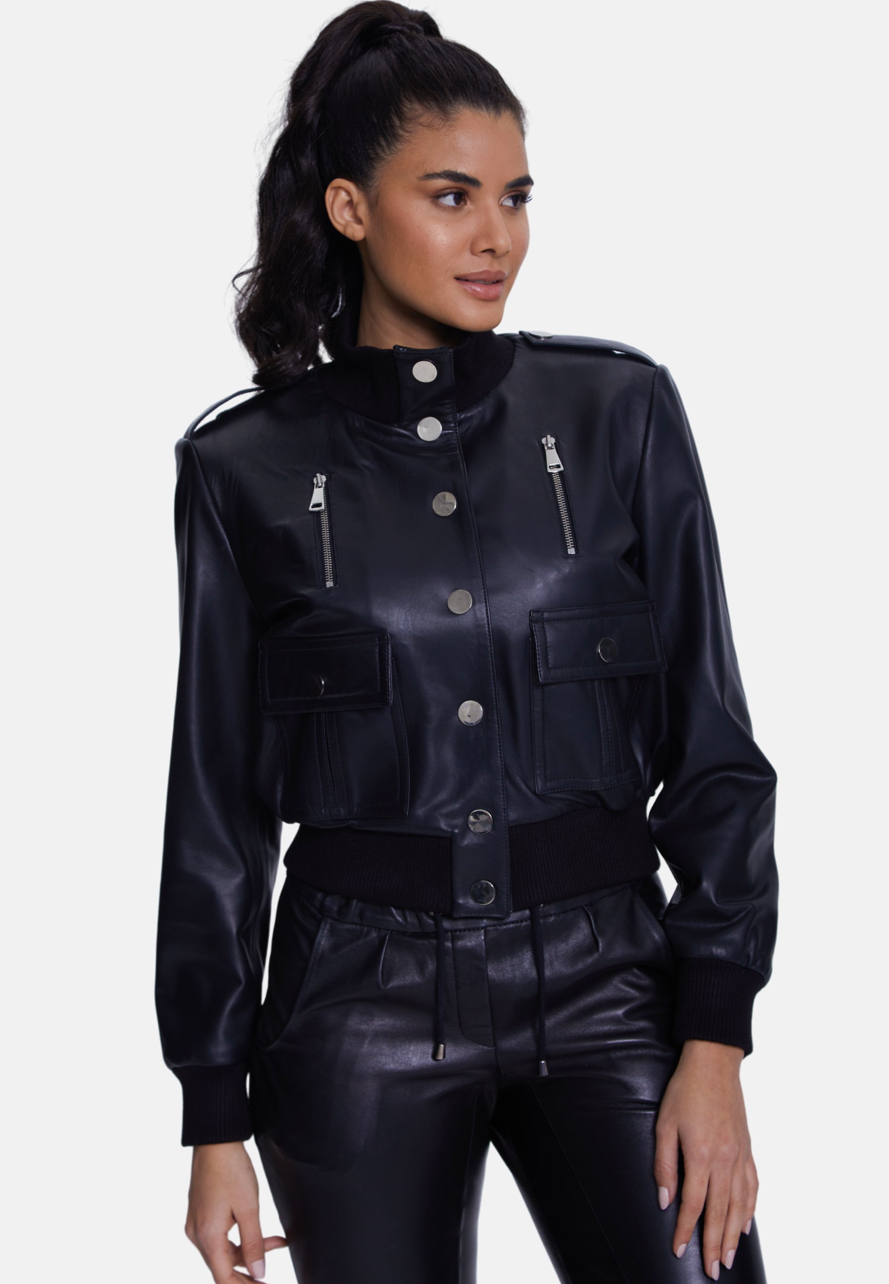 Genuine Leather Bomber Jacket, Black Nappa