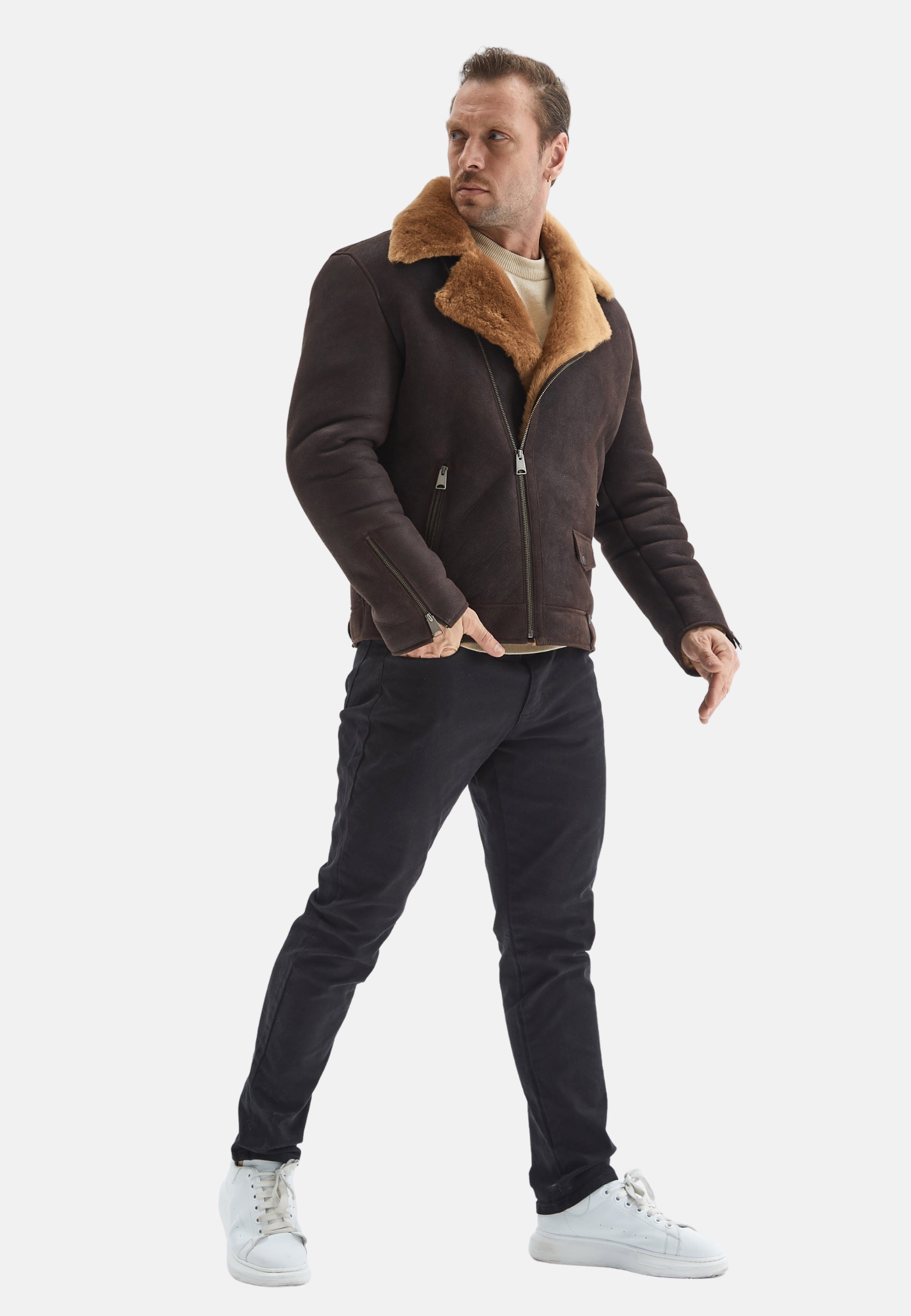 Men's Fashion Jacket, Washed Brown With Ginger Wool