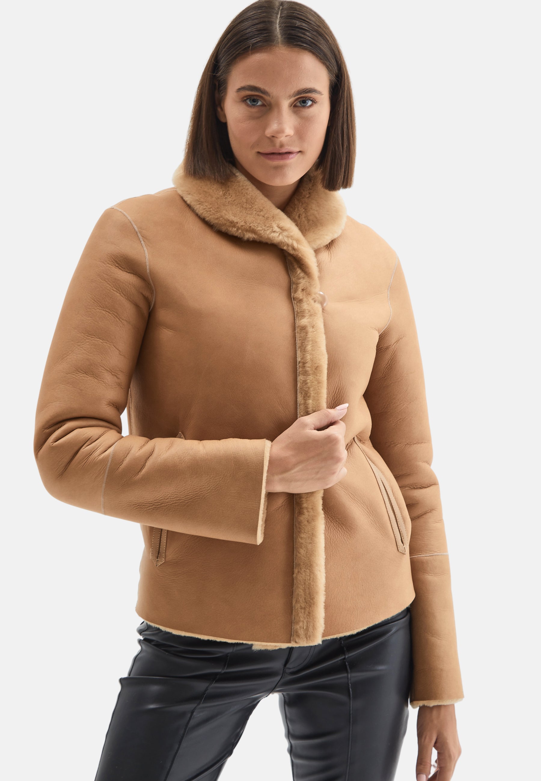 Women's Shearling Jacket, Silky Caramel With Caramel Wool