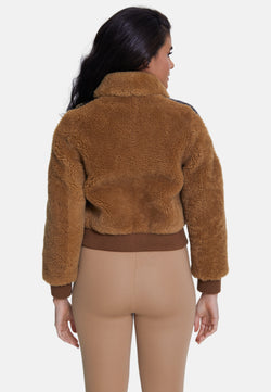 Image of Women's Suede Jacket, Suede Brown With Ginger Curly Wool