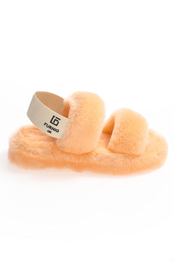 Image of Damen Shearling Double Stripe Slides, Lachswolle