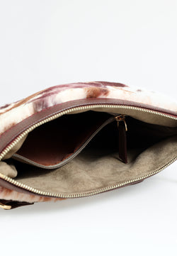 Image of Lammfell-Clutch für Damen, Burgund mit brauner, mehrfarbiger Wolle