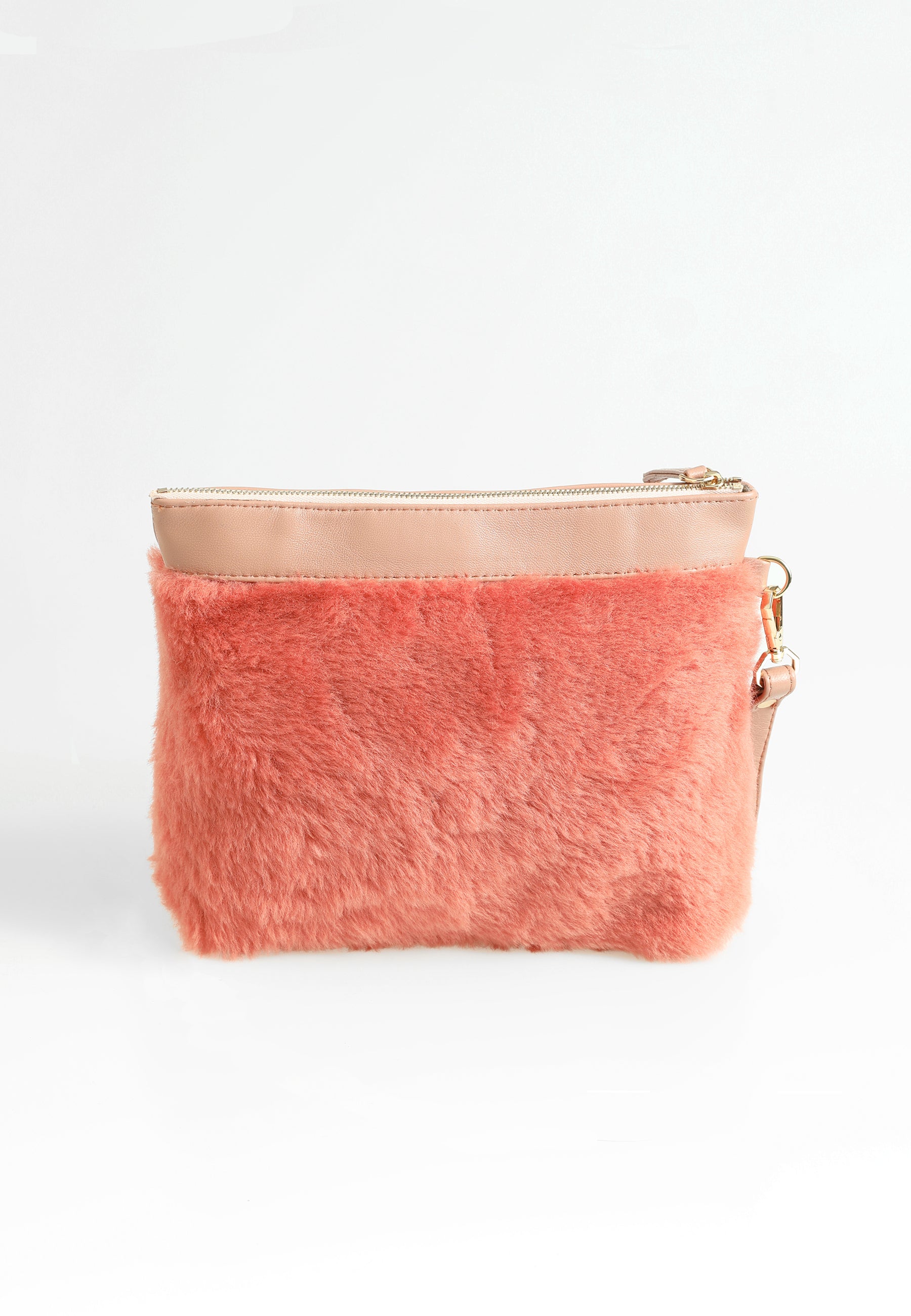 Lammfell-Clutch für Damen, Ziegelwolle