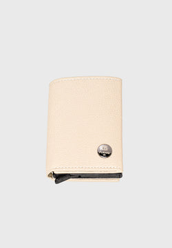 Image of Dreifach gefalteter Kartenhalter aus echtem Leder mit Kaviarmuster in Beige